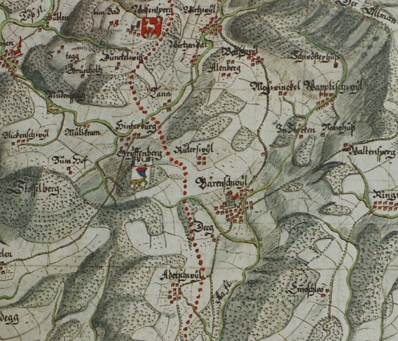 Gygerkarte von 1667 (Ausschnitt Bärenschwyl-Gryffenberg)