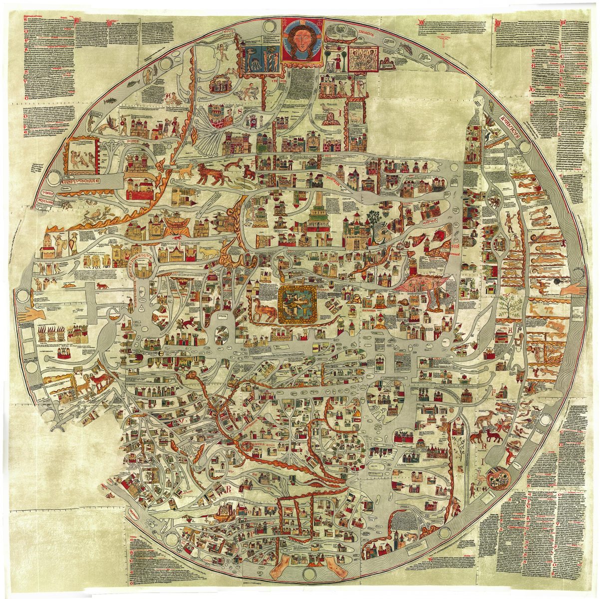 Ebstorfer Weltkarte mit den 4 Hauptflüssen, Hochmittelalter