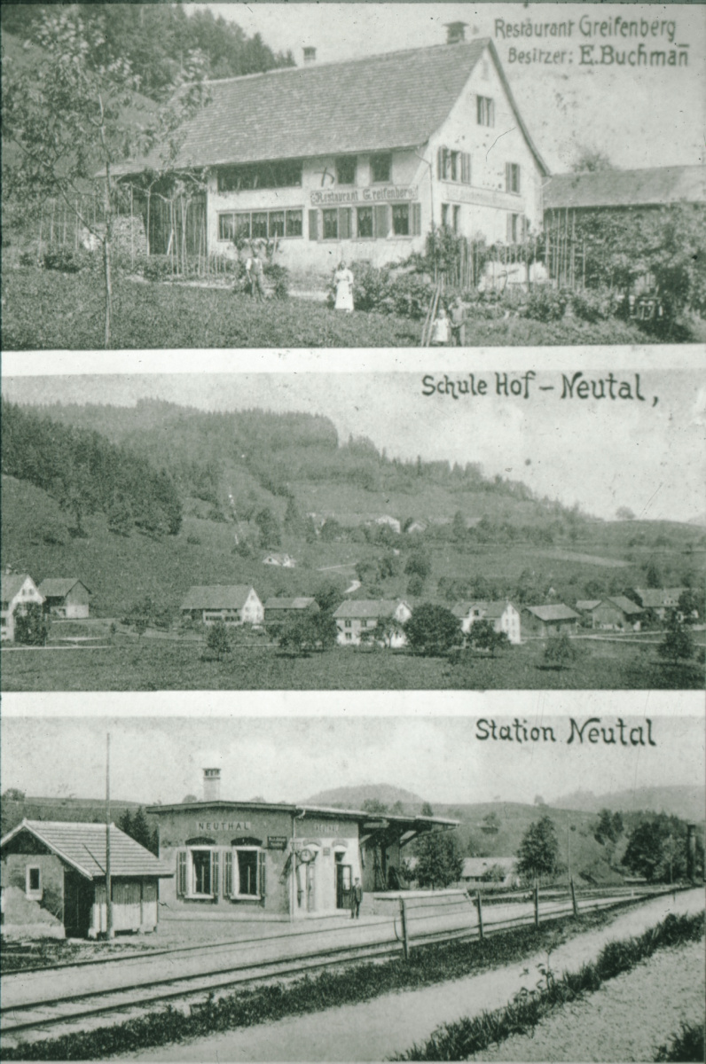 Postkarte Restaurant Greifenberg - Schule - Station