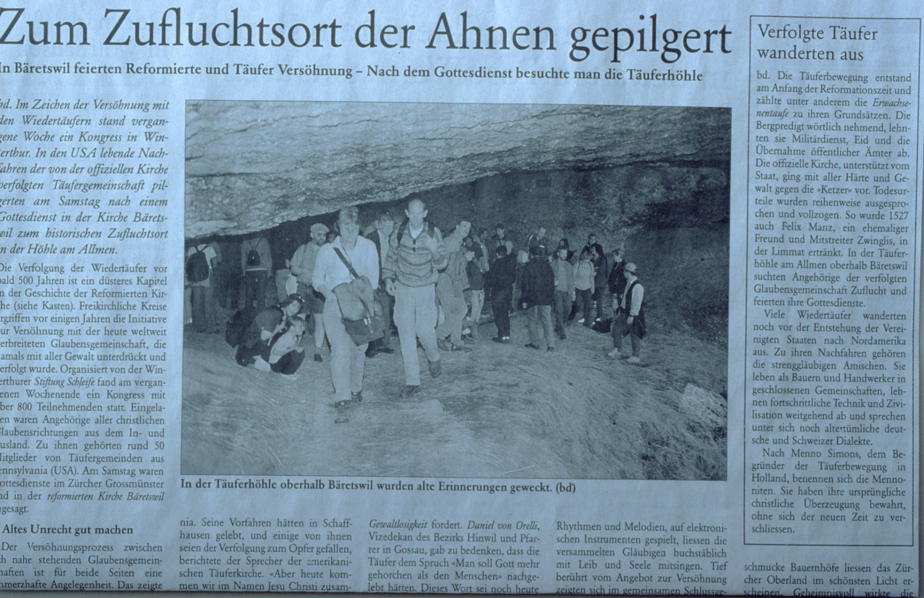 Täuferhöhle - Zeitungsbericht ZO