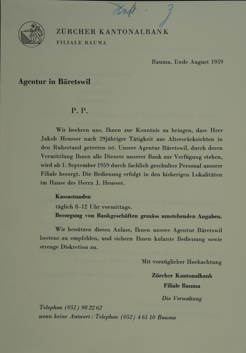 ZKB Abschied Dokument Jakob Heusser