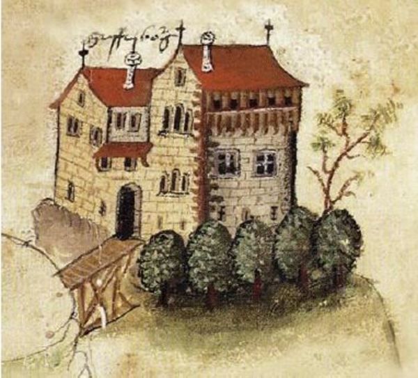 Gemälde der alten Burganlage von Greifenberg.