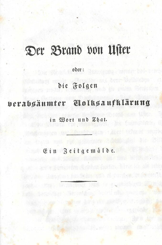 Titelblatt Der Brand von Uster von Jakob Stutz