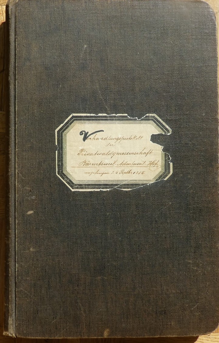 Verhandlungsprotokoll der Privatwaldgenossenschaft Bärentsweil-Adentsweil-Hof, Einband