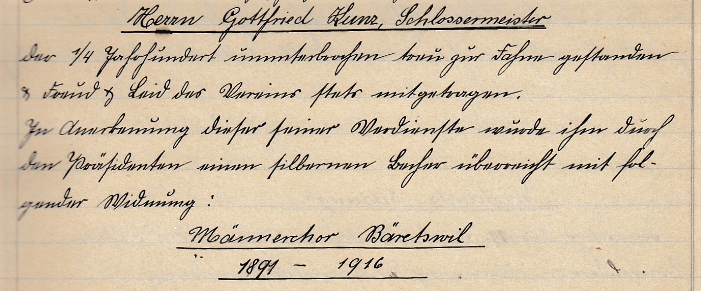 Ehrungen 25J, Gottfried Kunz, Schlossermeister, 1891-1916, Silberner Becher