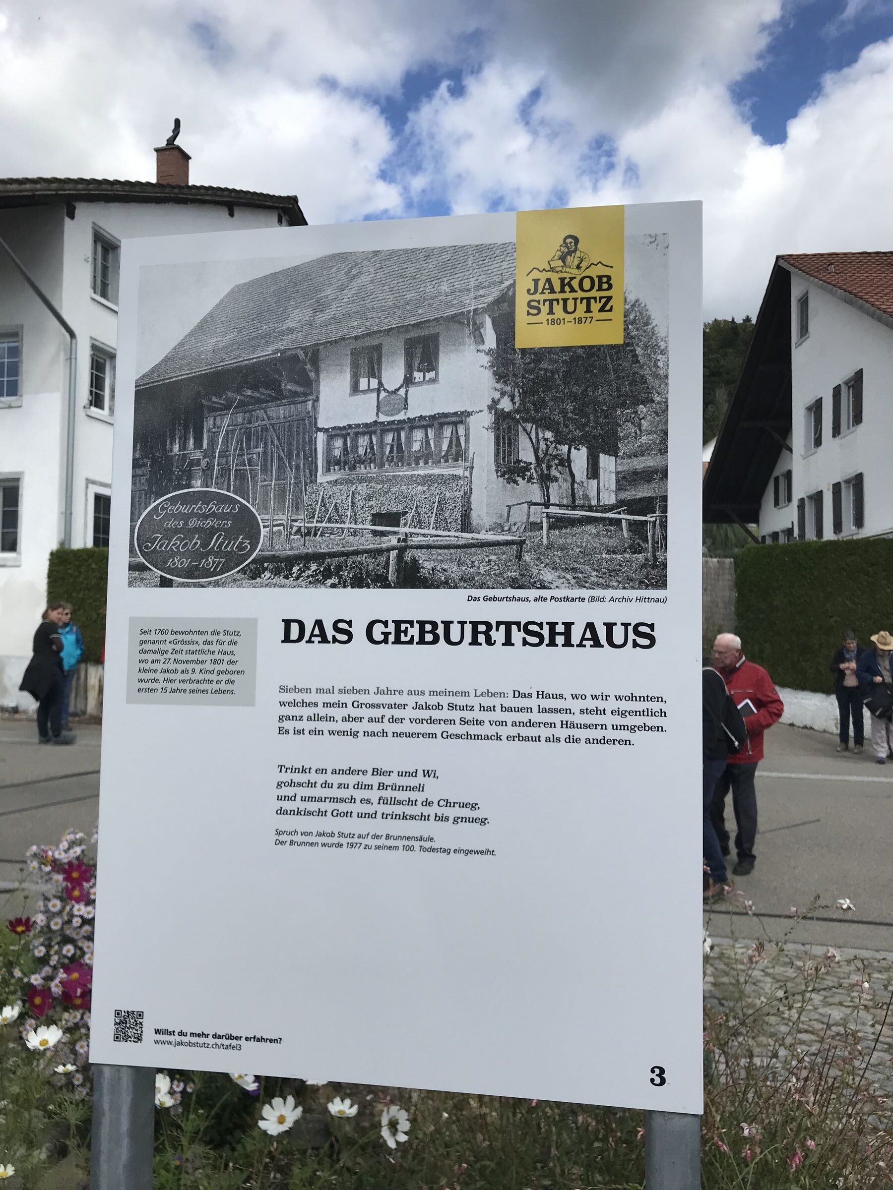 Jakob-Stutz-Weg Eröffnungsfest, Neue Tafel mit QR-Code und Geburtshaus
