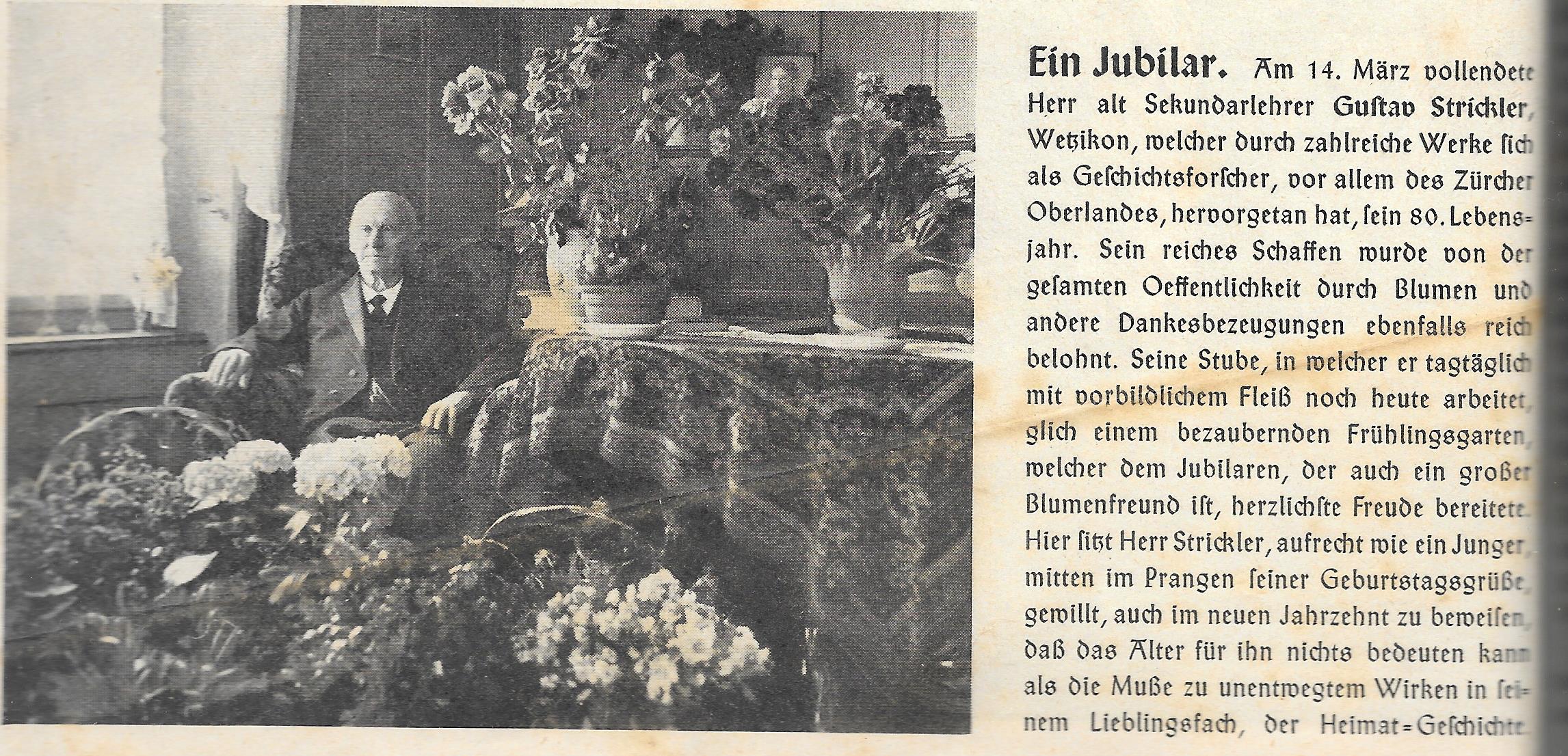 HSpi, Gustav Strickler, 80. Geburtstag 14.03.1939