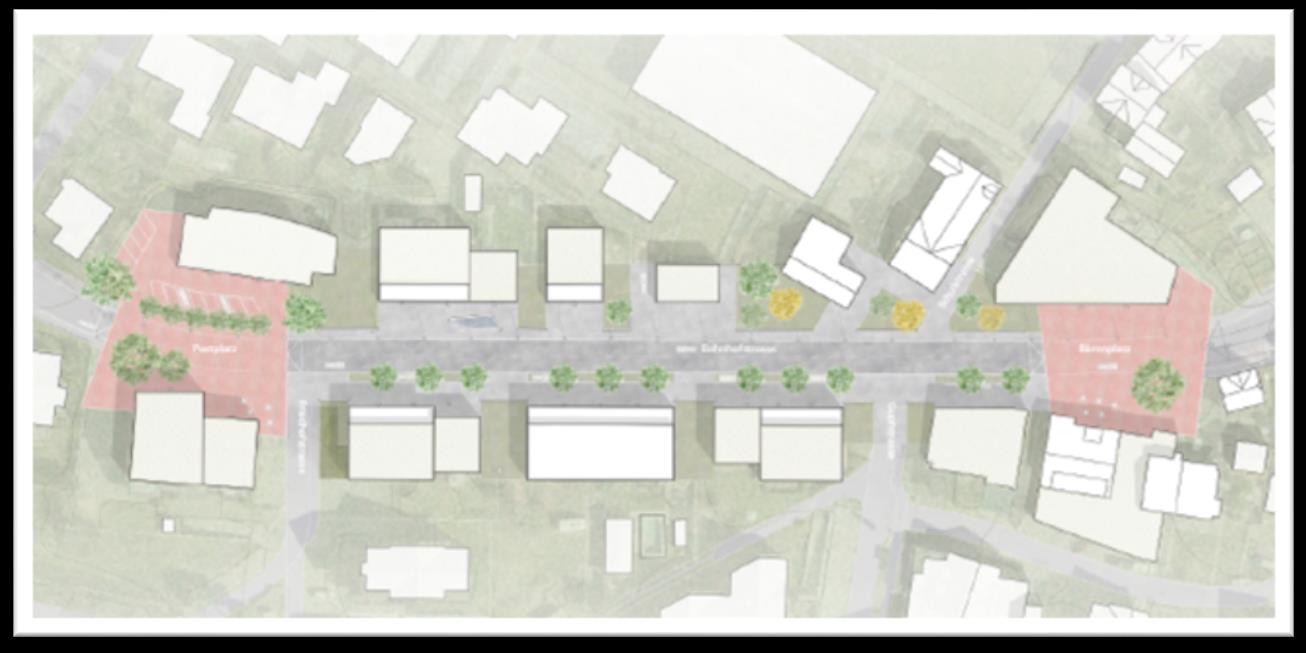 Konzeptstudie mit den angestrebten ortsbaulichen Strukturen zwischen Bärenplatz und Postgebäude
